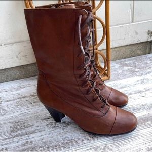 Born Crown Whiskey.. Brown Round Toe Vintage Style Mid- Calf Lace Up Granny Boot